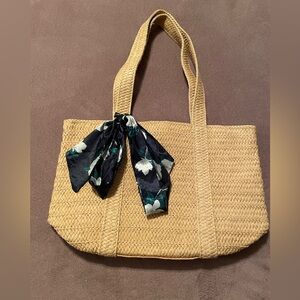 Draper James Tan Woven Tote Bag with Floral Scarf NWOT